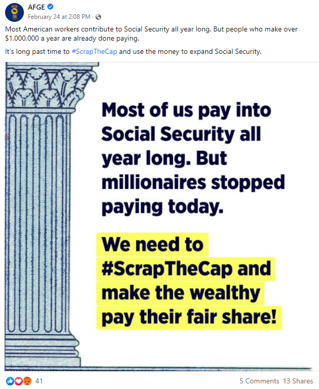 Screenshot of AFGE Facebook post