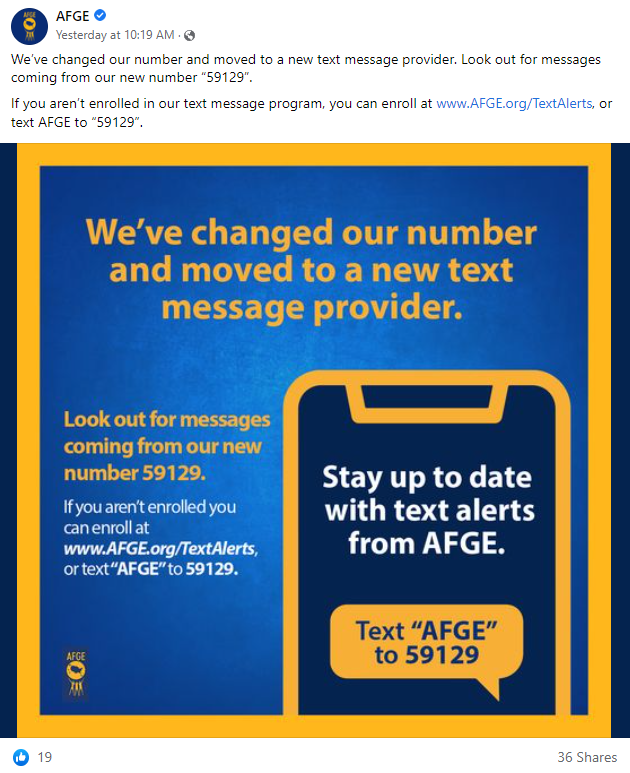 Screenshot of AFGE Facebook post