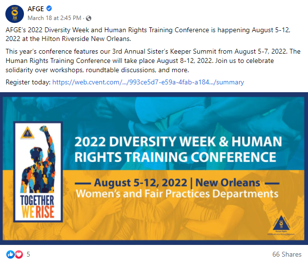 Screenshot of AFGE Facebook post