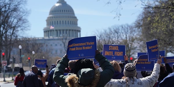 AFGE members marching towards Capitol