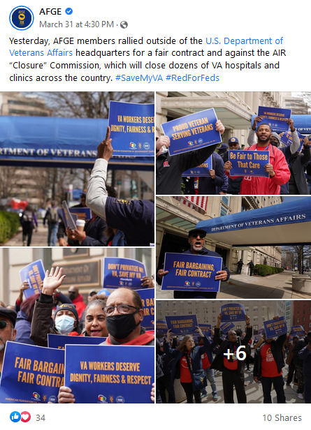 Screenshot of AFGE Facebook post