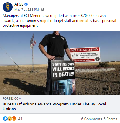 Screenshot of AFGE Facebook post