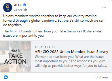 Screenshot of AFGE Facebook post