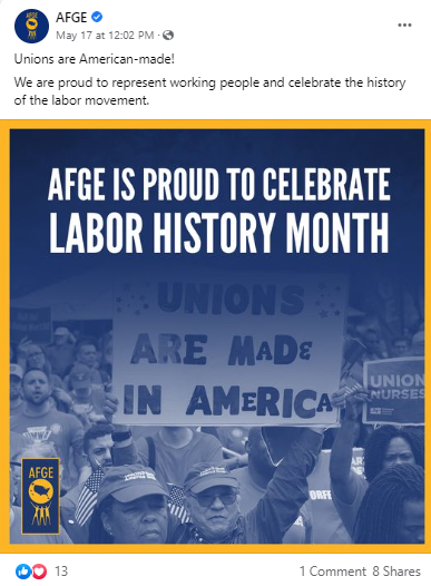 Screenshot of AFGE Facebook post