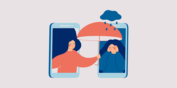 Illustration of person holding umbrella over another person