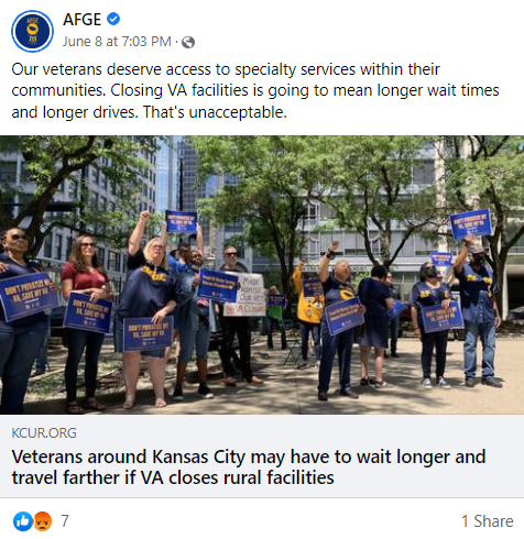 Screenshot of AFGE Facebook post