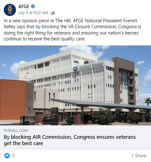 Screenshot of AFGE Facebook post