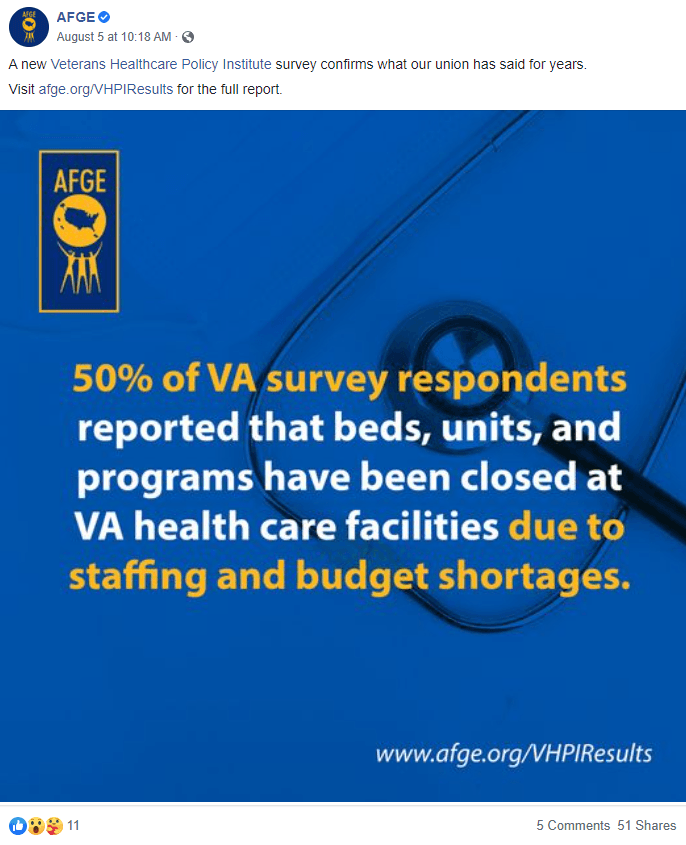 Screenshot of AFGE Facebook post