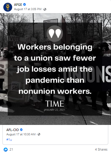 Screenshot of AFGE Facebook post