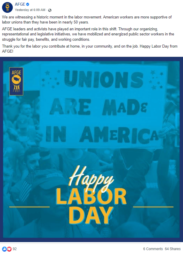 Screenshot of AFGE Facebook post