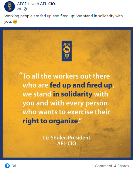 Screenshot of AFGE Facebook post