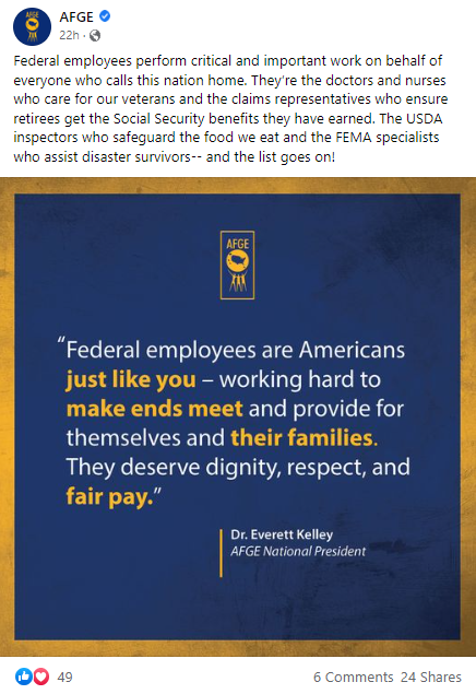 Screenshot of AFGE Facebook post