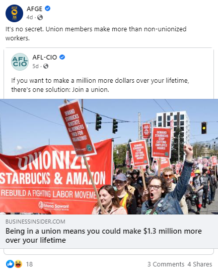 Screenshot of AFGE Facebook post