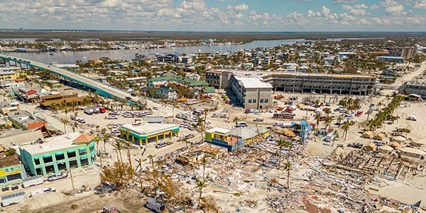 Aerial view of hurricane damage