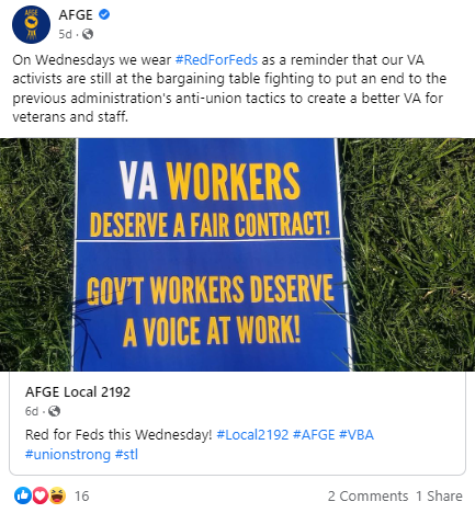 Screenshot of AFGE Facebook post