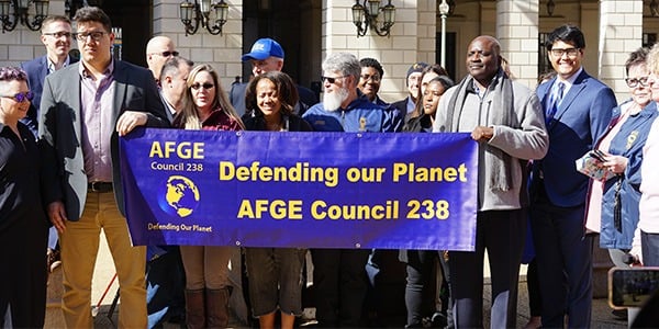 EPA union members holding a banner