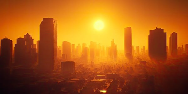 Intense sun over a cityscape