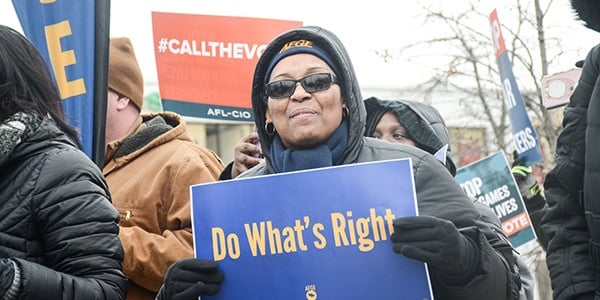 AFGE member at a rally