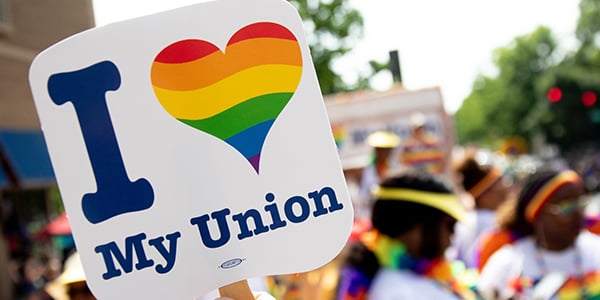 I heart my union fan at pride parade