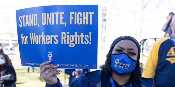 AFGE activist with sign