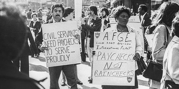 Old photo of AFGE activists at a rally