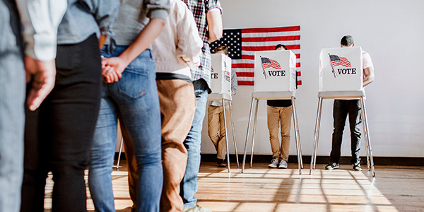 People in line to vote